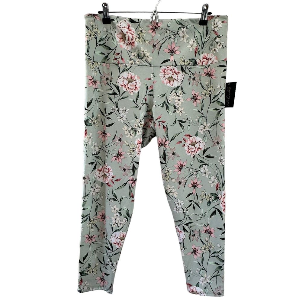 Onzie Floral High Rise Green Pink White Midi Yoga Leggings Size 1X NWT